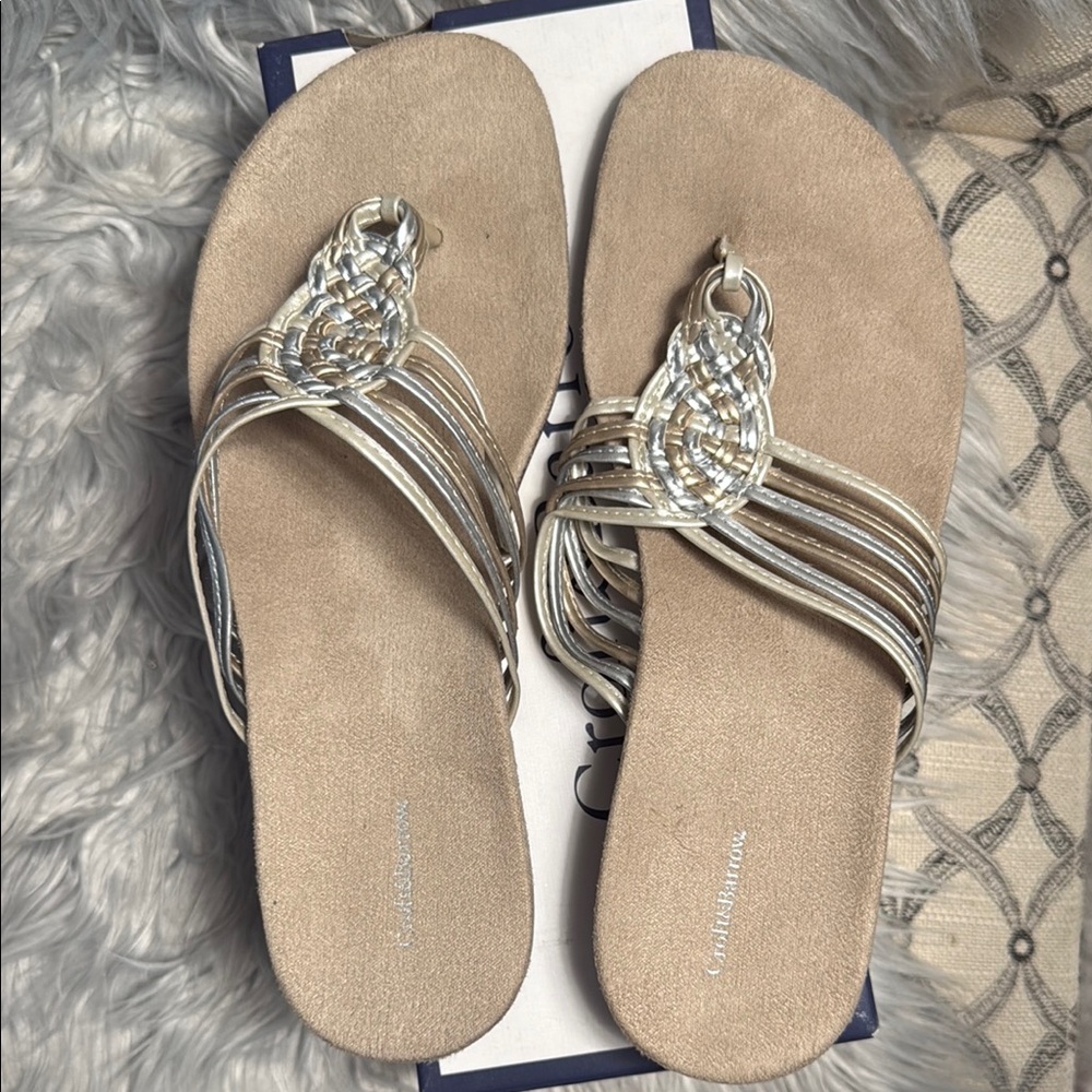 Croft & Barrow Brandee Cream Sandals Metallic Braided‎ 9.5 NWT